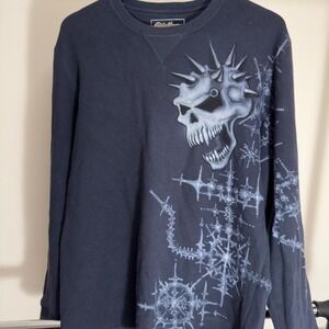 One of a Kind airbrushed cyber sigilism skull waffle textured long sleeve